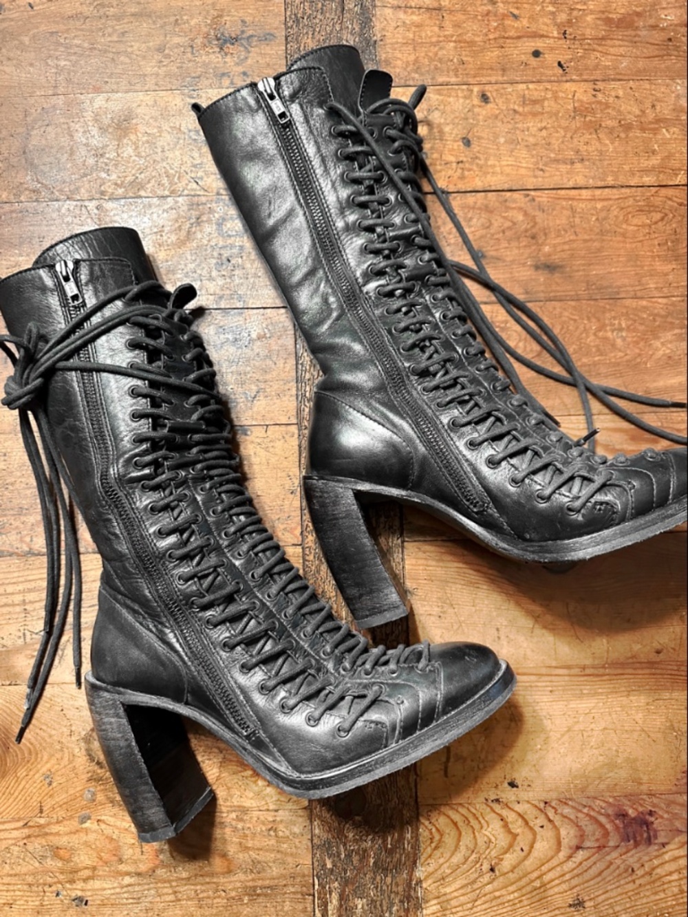 Ann Demeulemeester triple lace mid calf talon heel
